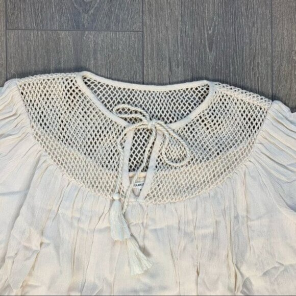 Tularosa Revolve Huxley Top Cream Tassels ties Gauze Crochet Flutter Sleeve - Picture 4 of 15